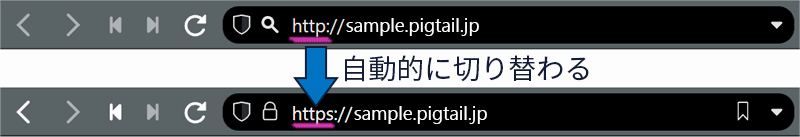 httpでアクセスするとhttpsに自動的に切り替わる。